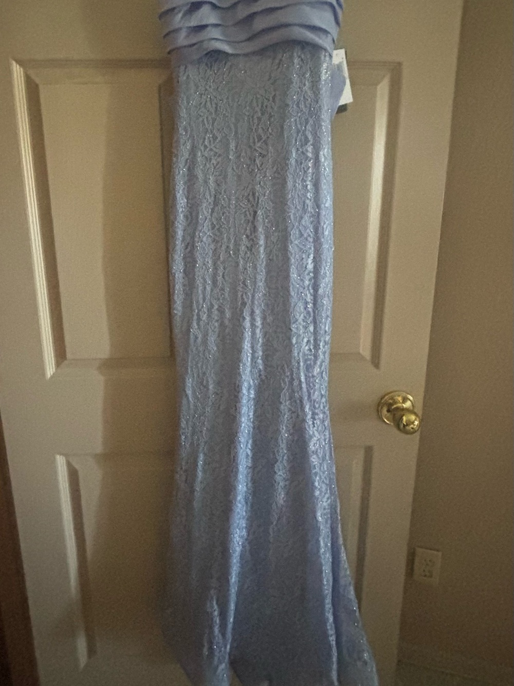 Elegant Light Blue Lace Strapless Maxi Dress
